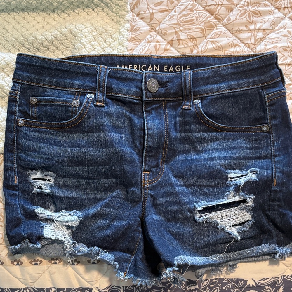 American Eagle Outfitters Distressed Dark Blue Denim Jean Shorts